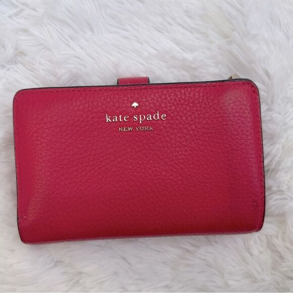 Kate Spade Hot Pink Medium Compact Bifold Pebbled Leather Wallet - Picture 1 of 12